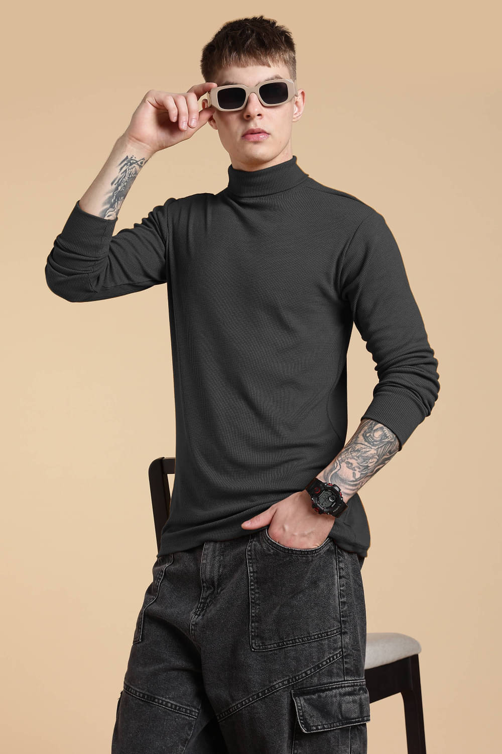     			CATBUNNY Woollen High Neck Men's Sweatshirt - Black ( Pack of 1 )