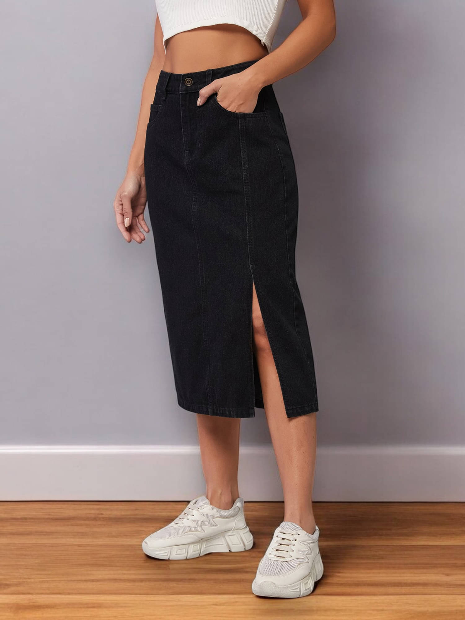     			Dolce Crudo Black Cotton Women's Straight Skirts ( Pack of 1 )