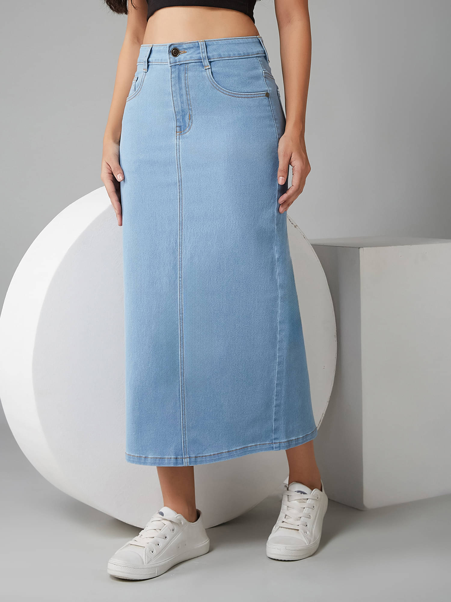     			Dolce Crudo Blue Cotton Women's Straight Skirts ( Pack of 1 )