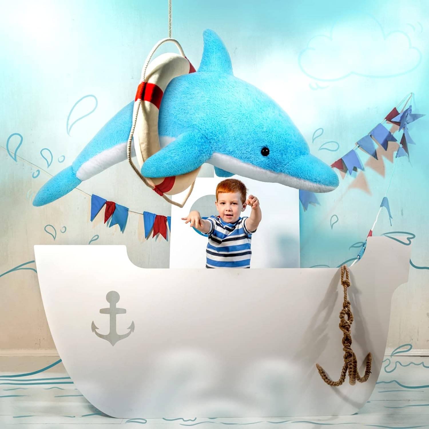     			Dolphin Stuffed Animals Toy Sleeping Pillow for Home Decoration Blue 120 cm Baby | Toys for Baby | Plush Baby Toys