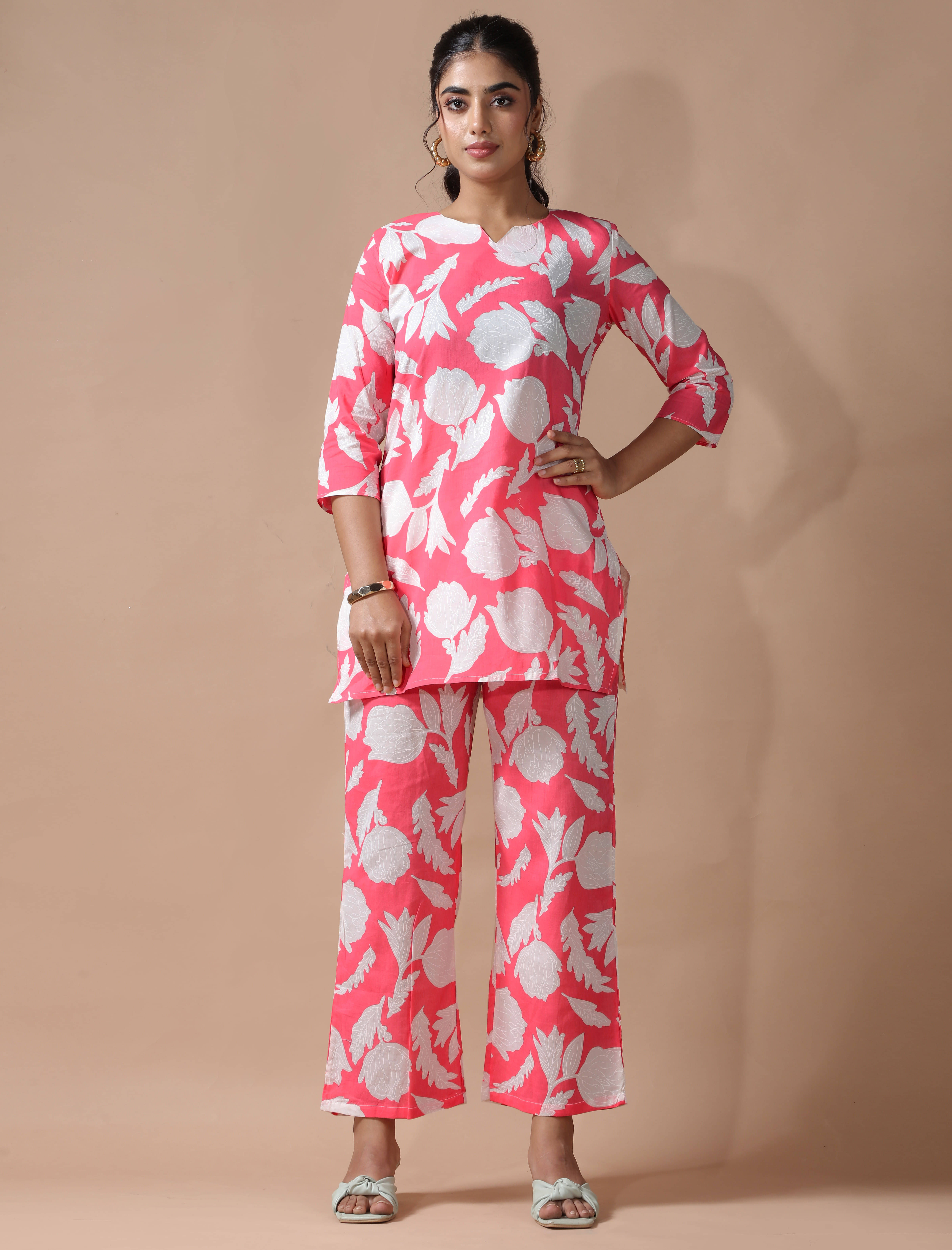     			Ethnic Basket Women Printed Tunic With Palazzos Co-Ord Set ( Peach )
