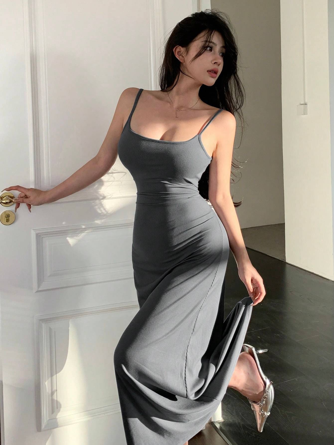 Fabverse Women Lycra Solid Bodycon Dress ( Grey )     			Fabverse Women Lycra Solid Bodycon Dress ( Grey )