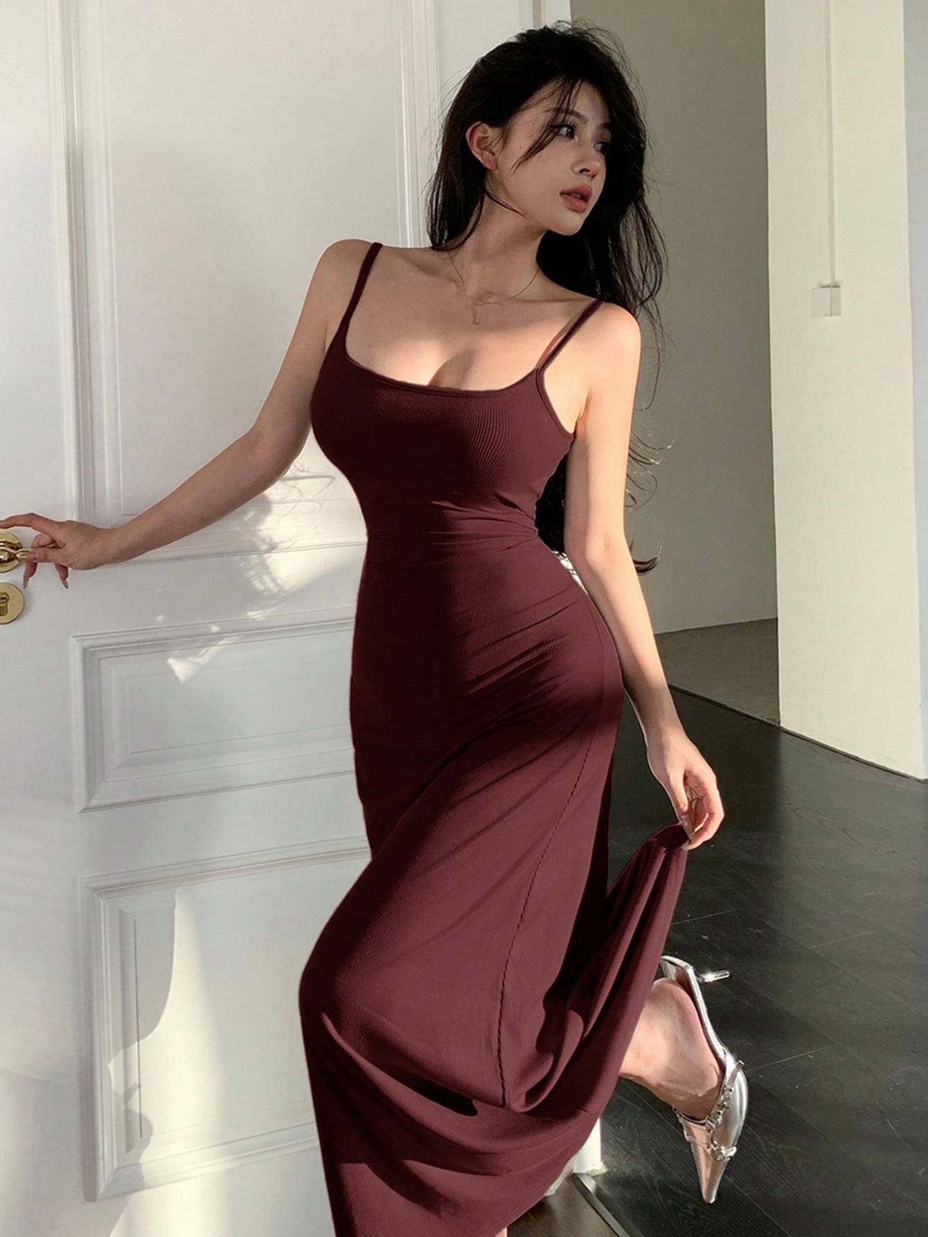 Fabverse Women Lycra Solid Bodycon Dress ( Wine )     			Fabverse Women Lycra Solid Bodycon Dress ( Wine )