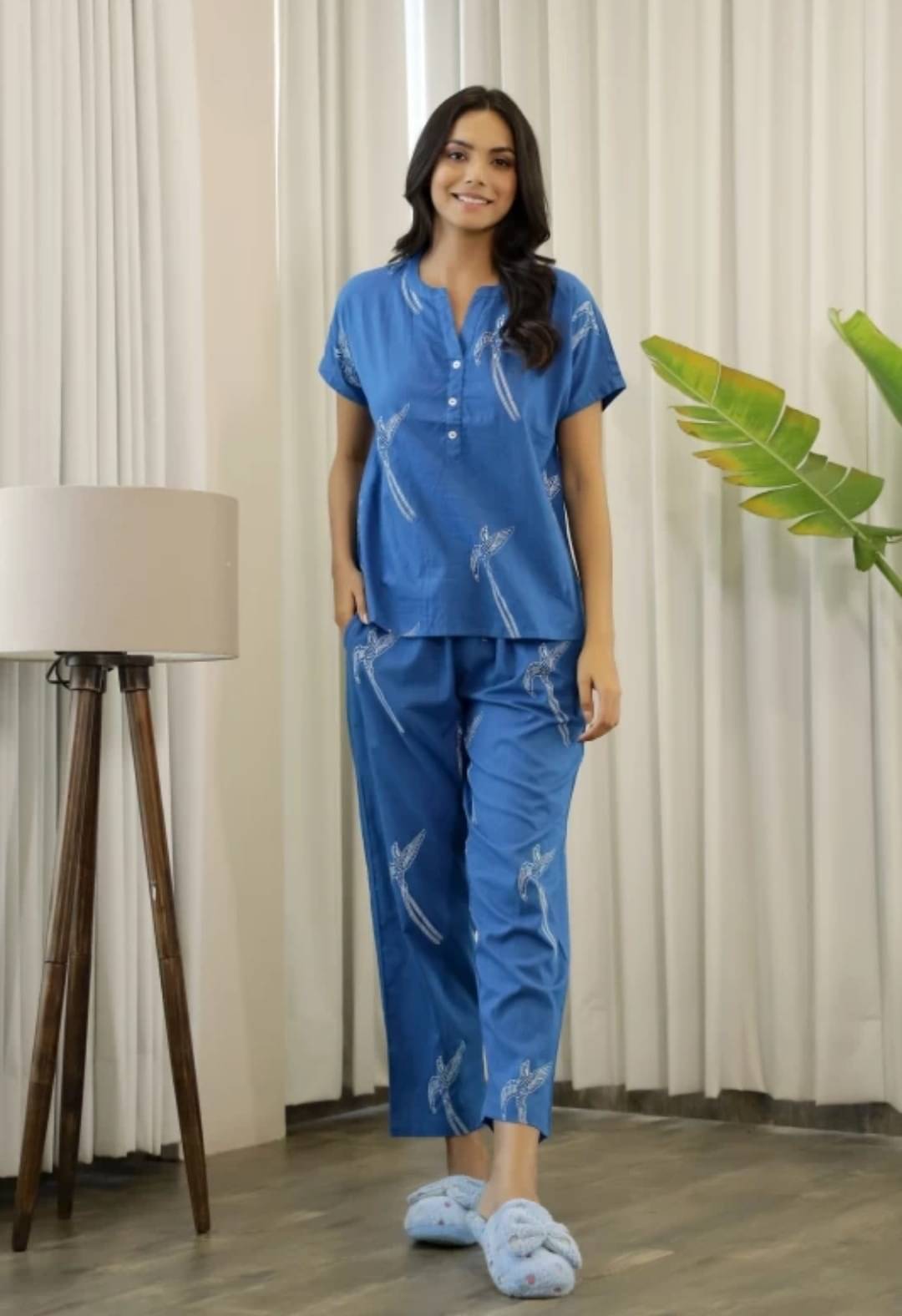     			Fashion Swag Cotton Printed Women Top with Pyjama ( Blue )