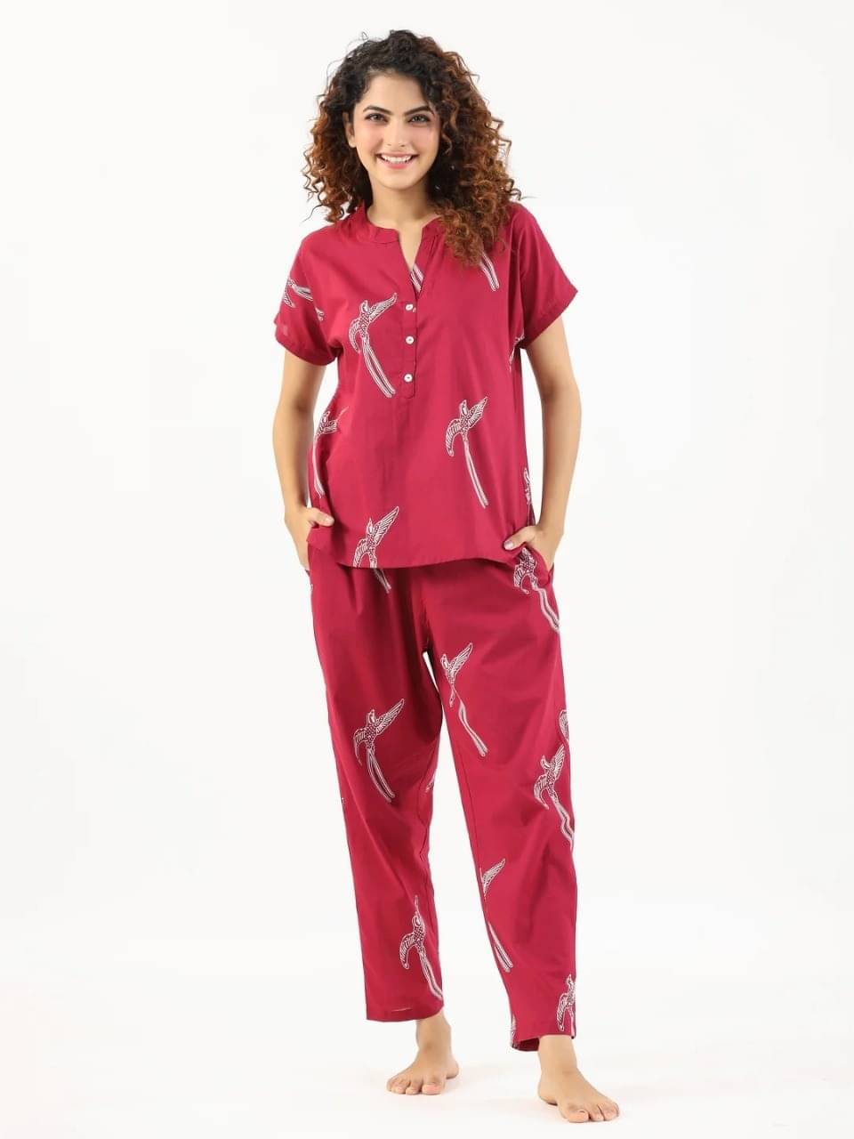     			Fashion Swag Cotton Printed Women Top with Pyjama ( Maroon )
