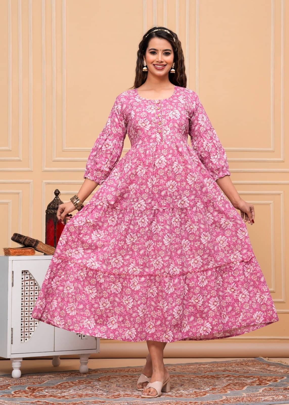     			Fashion Swag Women Cotton Printed Maternity Dress ( Pink )