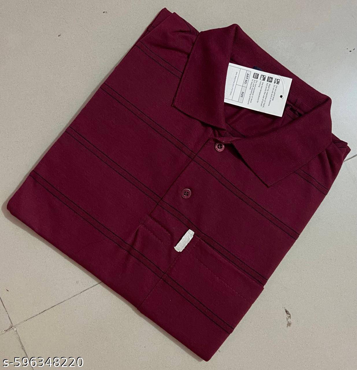     			Generic Charvneet enterprises Men Cotton Blend Regular Fit Striped Polo T Shirt ( Wine )