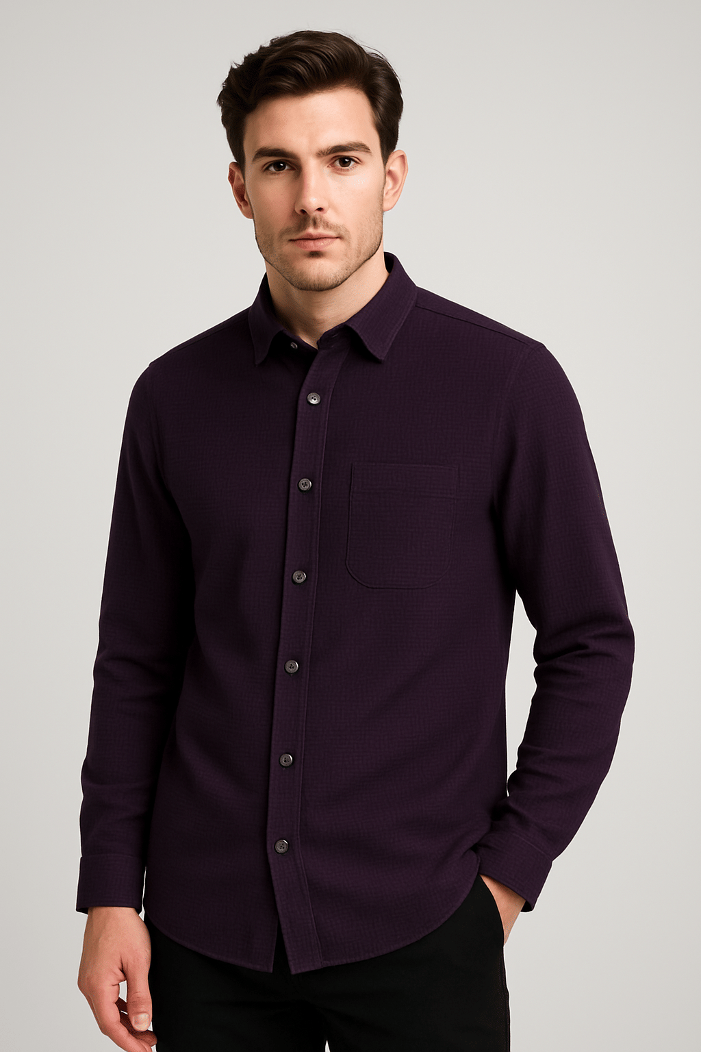HETIERS 100% Cotton Slim Fit Solids Full Sleeves Men's Casual Shirt - Wine ( Pack of 1 )