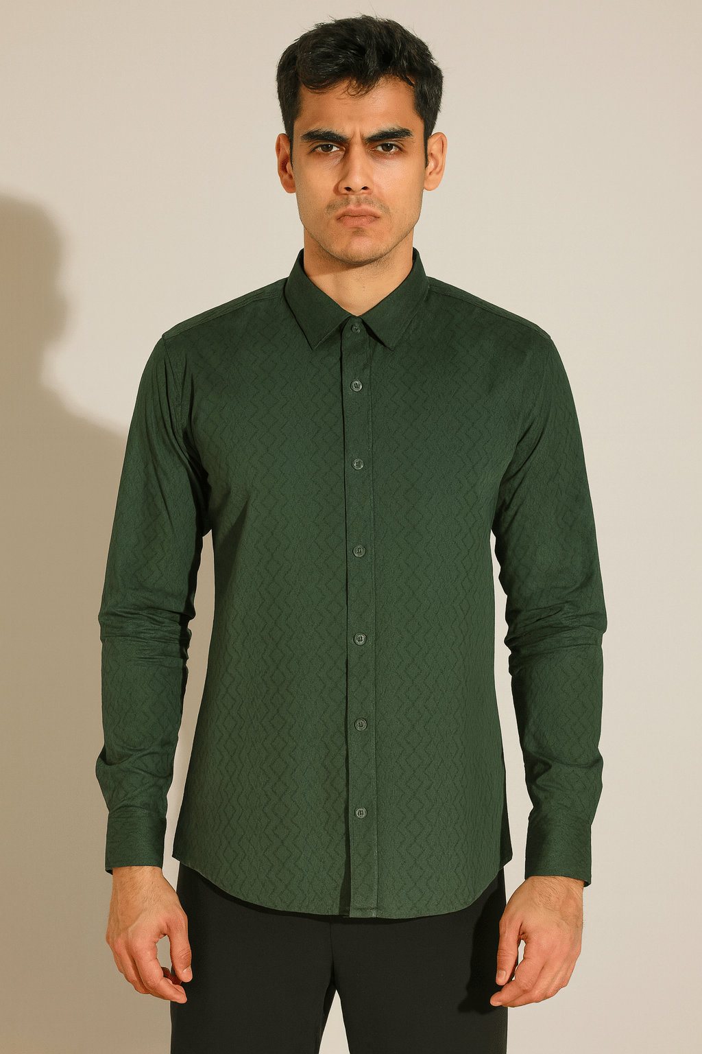     			HETIERS 100% Cotton Slim Fit Self Design Full Sleeves Men's Casual Shirt - Dark Green ( Pack of 1 )