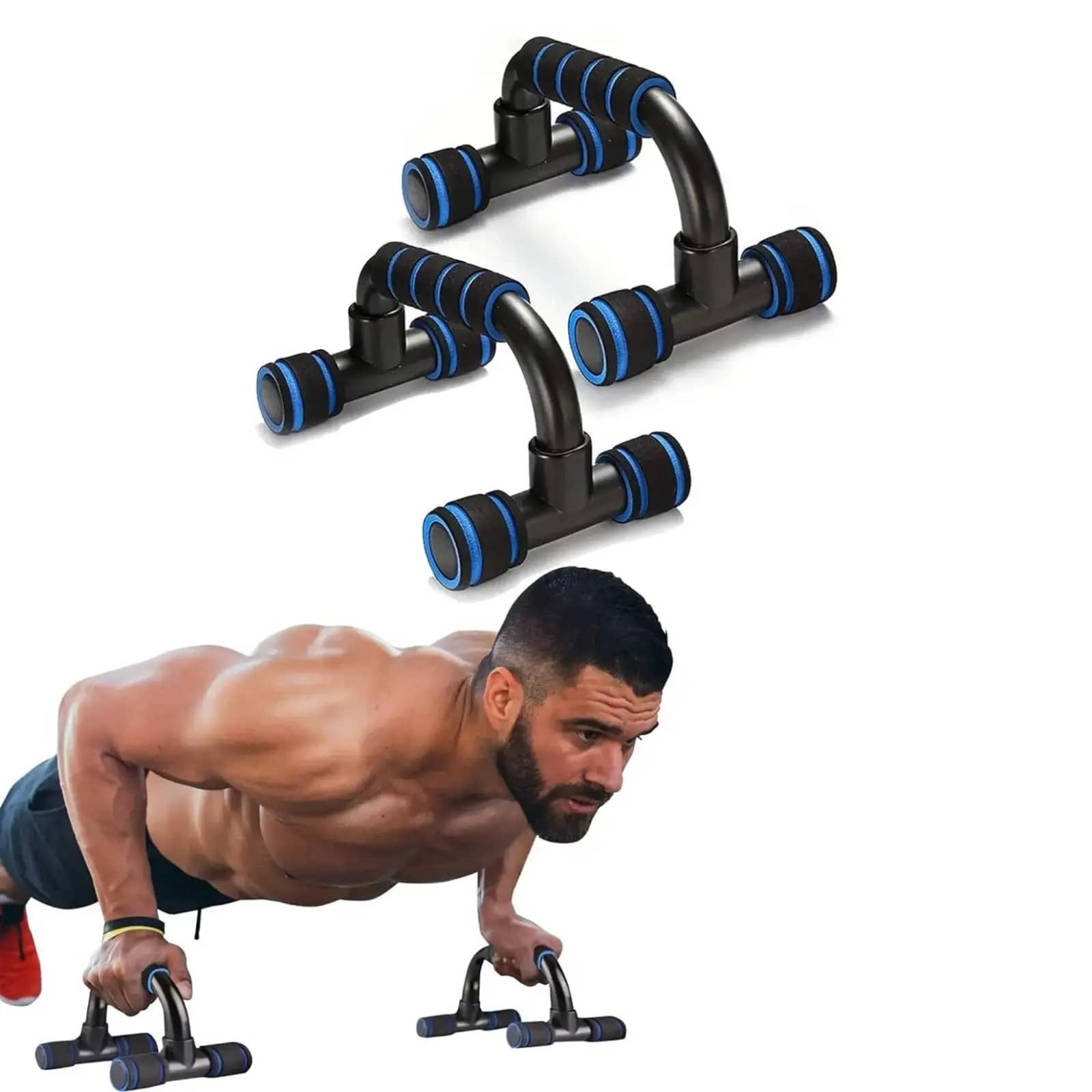 HORSE FIT Push Up Bar | Push Up Bars Stand with Foam Grip Handle | Push-Up Bar Pair | Work Out Stand with Comfort Grip | Foam Dips Bar For Home Workout | Non-slip Strength Bars | Fitness handle Bars (Blue) - Sports and Fitness Equipment | Buy online on ZillyBuy