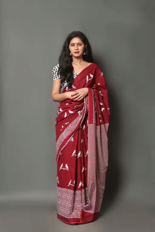     			Hastshilpi Cotton Printed Bandhani Sarees With Unstitched Blouse Piece ( Maroon )