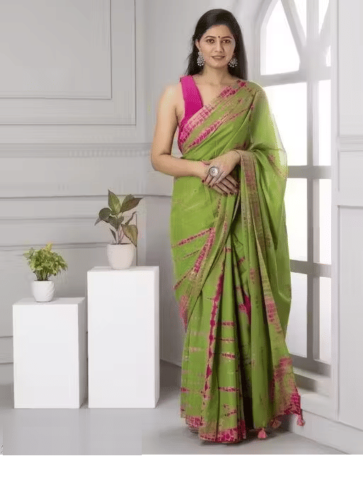     			Hastshilpi Cotton Printed Bandhani Sarees With Unstitched Blouse Piece ( Green )
