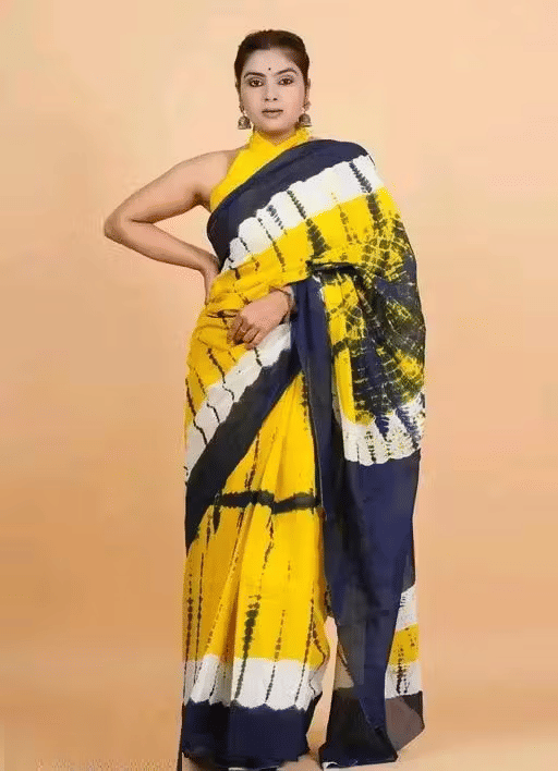     			Hastshilpi Cotton Printed Bandhani Sarees With Unstitched Blouse Piece ( Yellow )