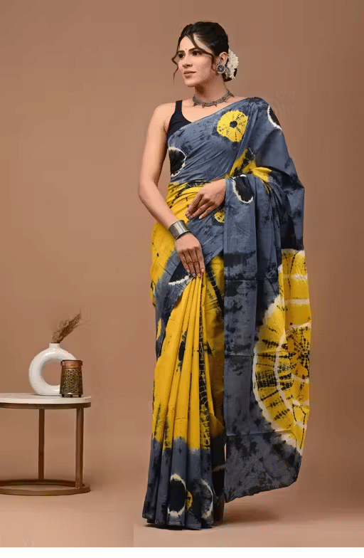     			Hastshilpi Cotton Printed Bandhani Sarees With Unstitched Blouse Piece ( Yellow )