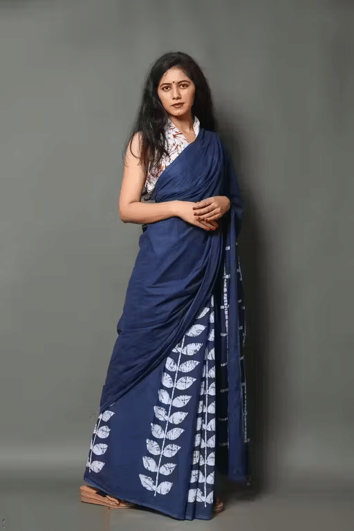    			Hastshilpi Cotton Printed Bandhani Sarees With Unstitched Blouse Piece ( Navy Blue )