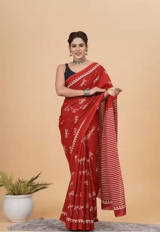 Hastshilpi Cotton Printed Bandhani Sarees With Unstitched Blouse Piece ( Red )     			Hastshilpi Cotton Printed Bandhani Sarees With Unstitched Blouse Piece ( Red )