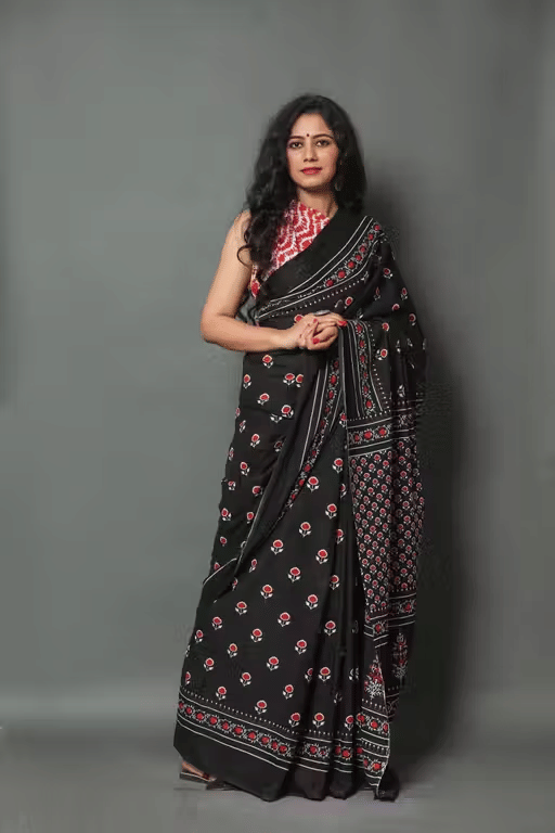    			Hastshilpi Cotton Printed Bandhani Sarees With Unstitched Blouse Piece ( Black )