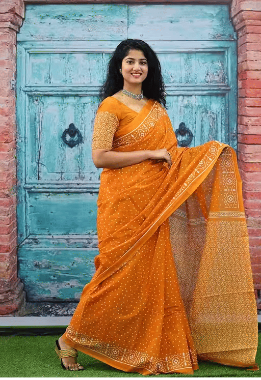     			Hastshilpi Cotton Printed Bandhani Sarees With Unstitched Blouse Piece ( Orange )
