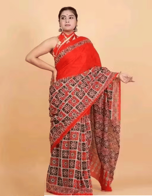     			Hastshilpi Cotton Printed Bandhani Sarees With Unstitched Blouse Piece ( Orange )