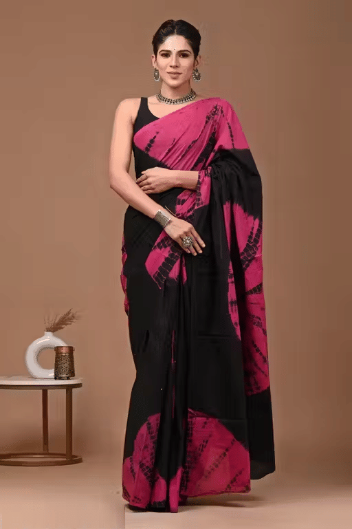 Hastshilpi Cotton Printed Bandhani Sarees With Unstitched Blouse Piece ( Black )     			Hastshilpi Cotton Printed Bandhani Sarees With Unstitched Blouse Piece ( Black )