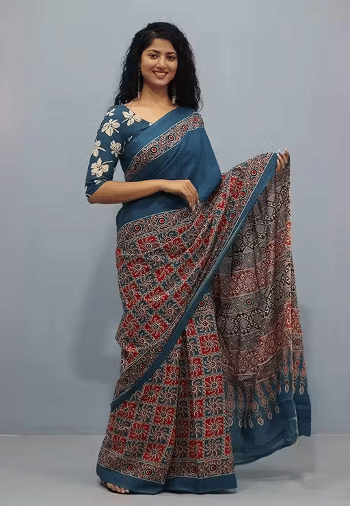    			Hastshilpi Cotton Printed Bandhani Sarees With Unstitched Blouse Piece ( Teal )