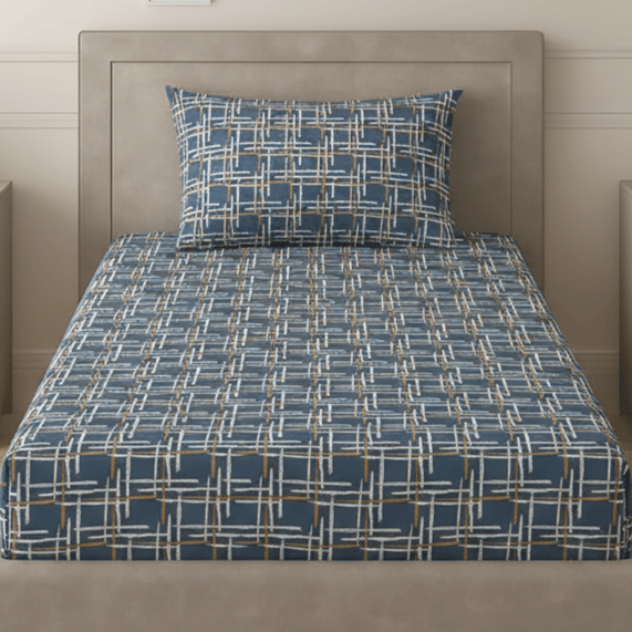     			Hombella Poly Cotton 1 Single Bedsheet with 1 Pillow Cover ( Blue )