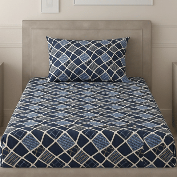     			Hombella Poly Cotton 1 Single Bedsheet with 1 Pillow Cover ( Blue )