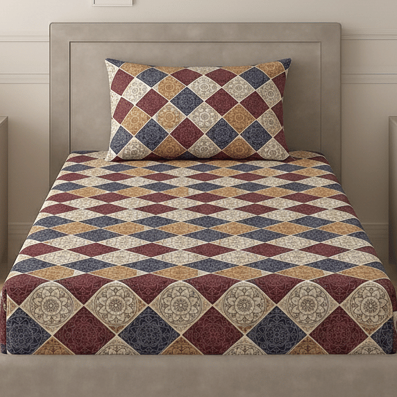 Hombella Poly Cotton 1 Single Bedsheet with 1 Pillow Cover ( Multicolor )     			Hombella Poly Cotton 1 Single Bedsheet with 1 Pillow Cover ( Multicolor )