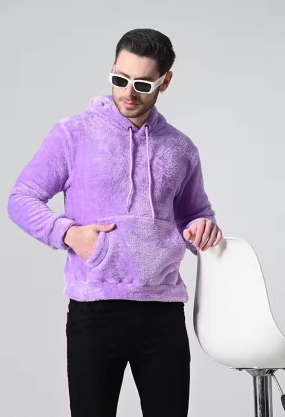    			Hype Thread Woollen Hooded Men's Sweatshirt - Lavender ( Pack of 1 )