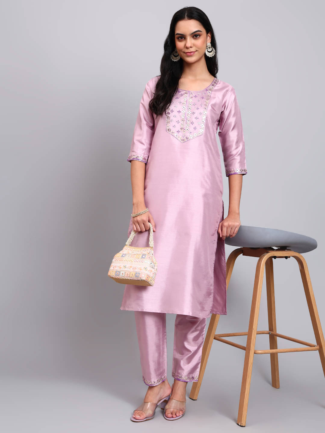 JDS LIFESTYLE Women Silk Blend Embroidered Straight Kurti With Pants ( Pink ) JDS LIFESTYLE Women Silk Blend Embroidered Straight Kurti With Pants ( Pink )