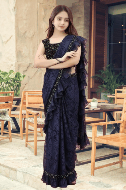     			JENIL FASHAION Lycra Ready To Wear Saree For Baby Girls ( Blue , Pack of 1 )