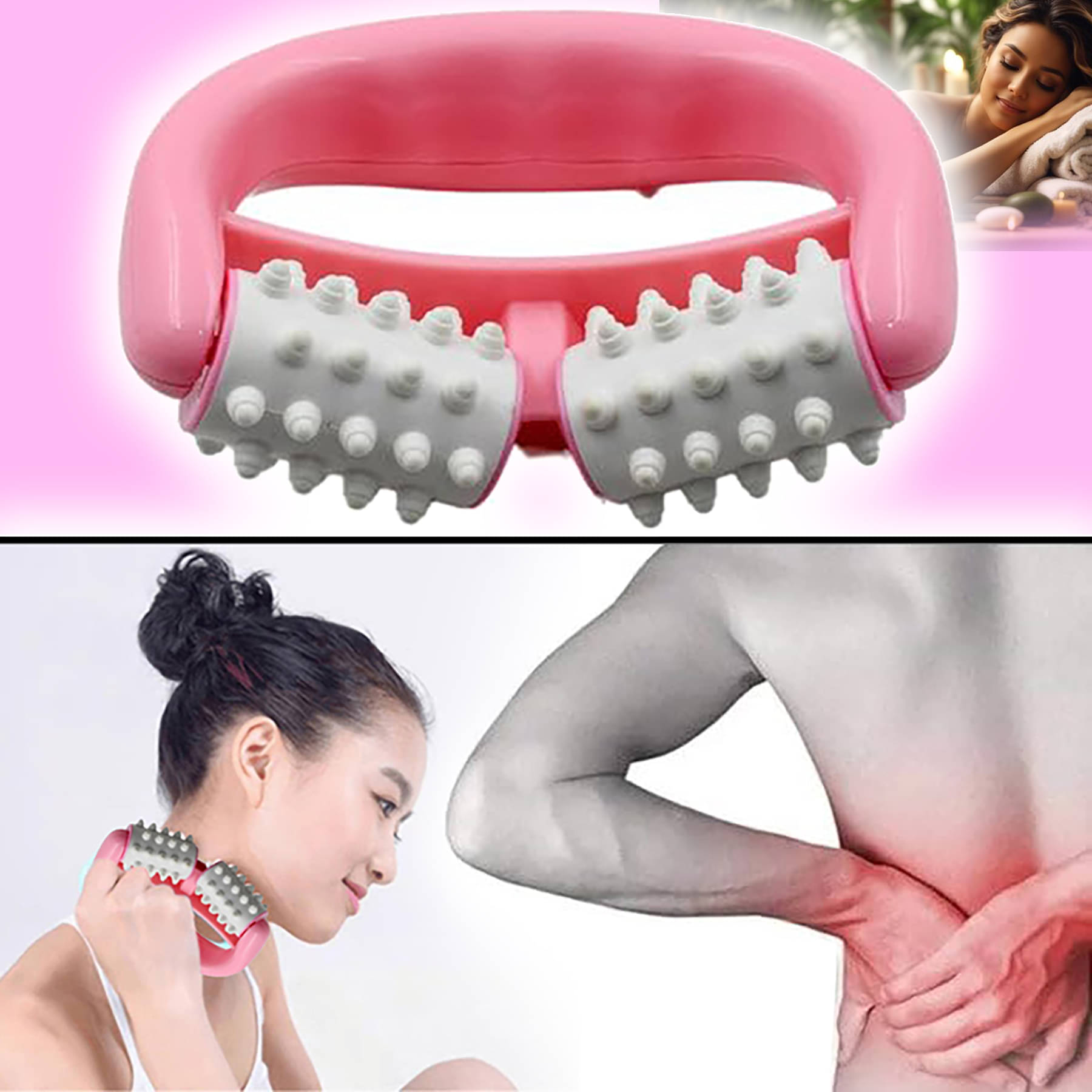     			JMALL Manual Round Handle Plastic 2 Rollers Massage Roller Cellulite Roller for Legs, Arms, Back, Muscle Pain Relief and Muscle Relaxation (Pack of 1)