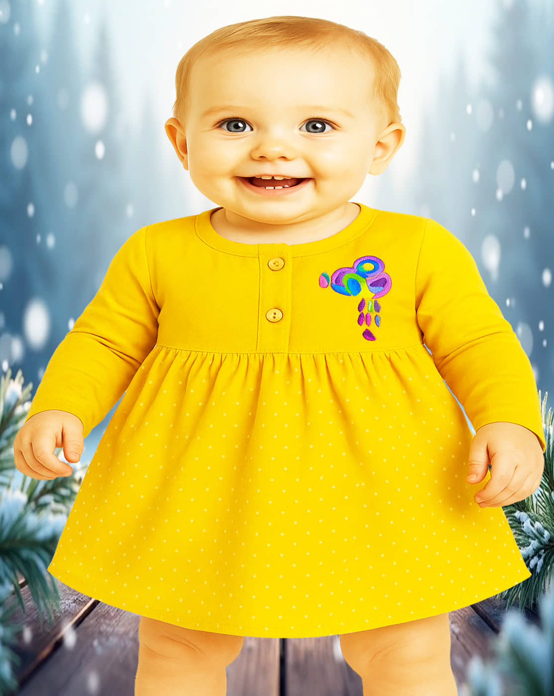 KidzzCart Pack of 1 Baby Girls Cotton Dress ( Yellow )