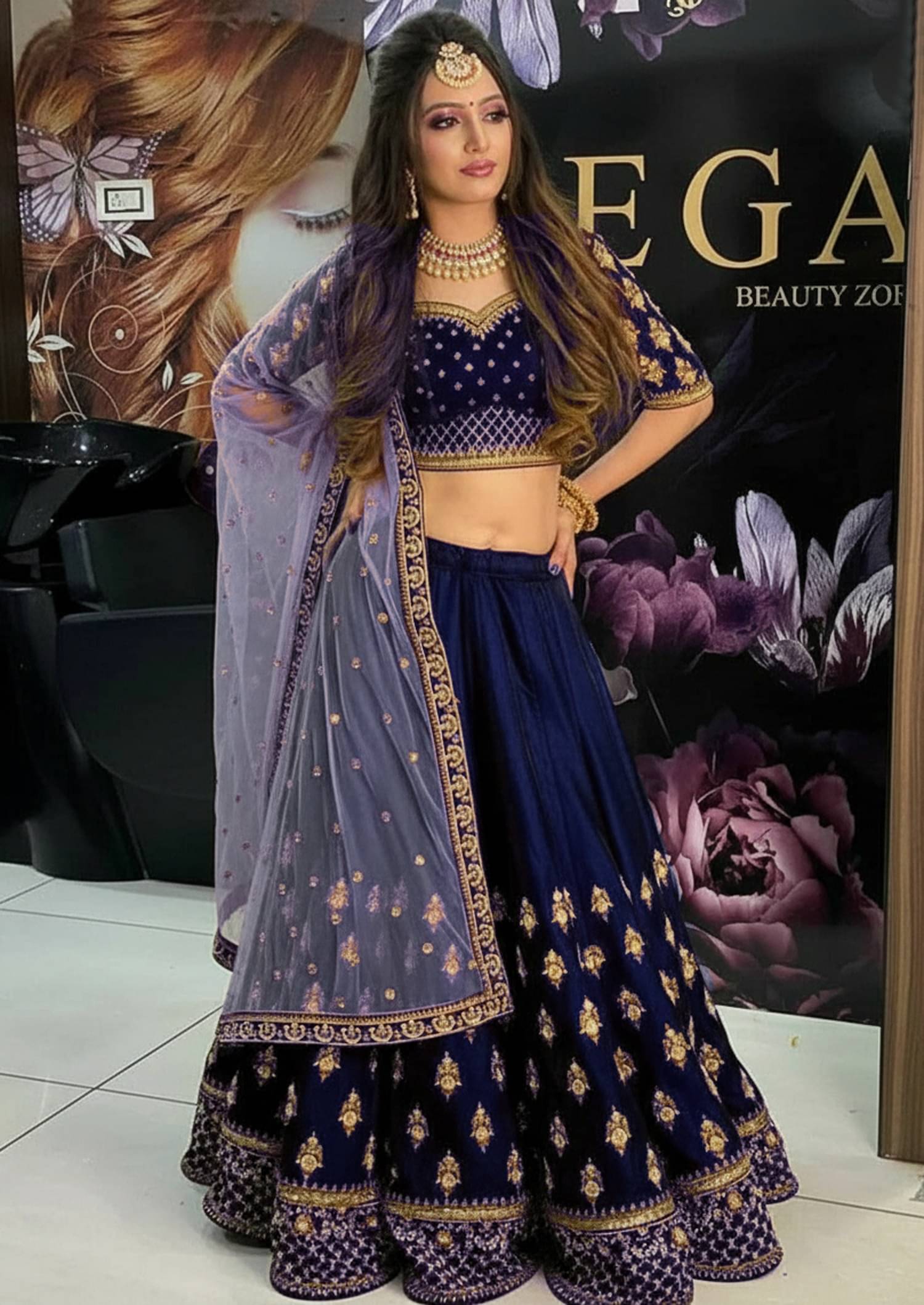 Lady Shopi Women Velvet Flared Semi Stitched Lehenga Choli ( Navy ) Lady Shopi Women Velvet Flared Semi Stitched Lehenga Choli ( Navy )