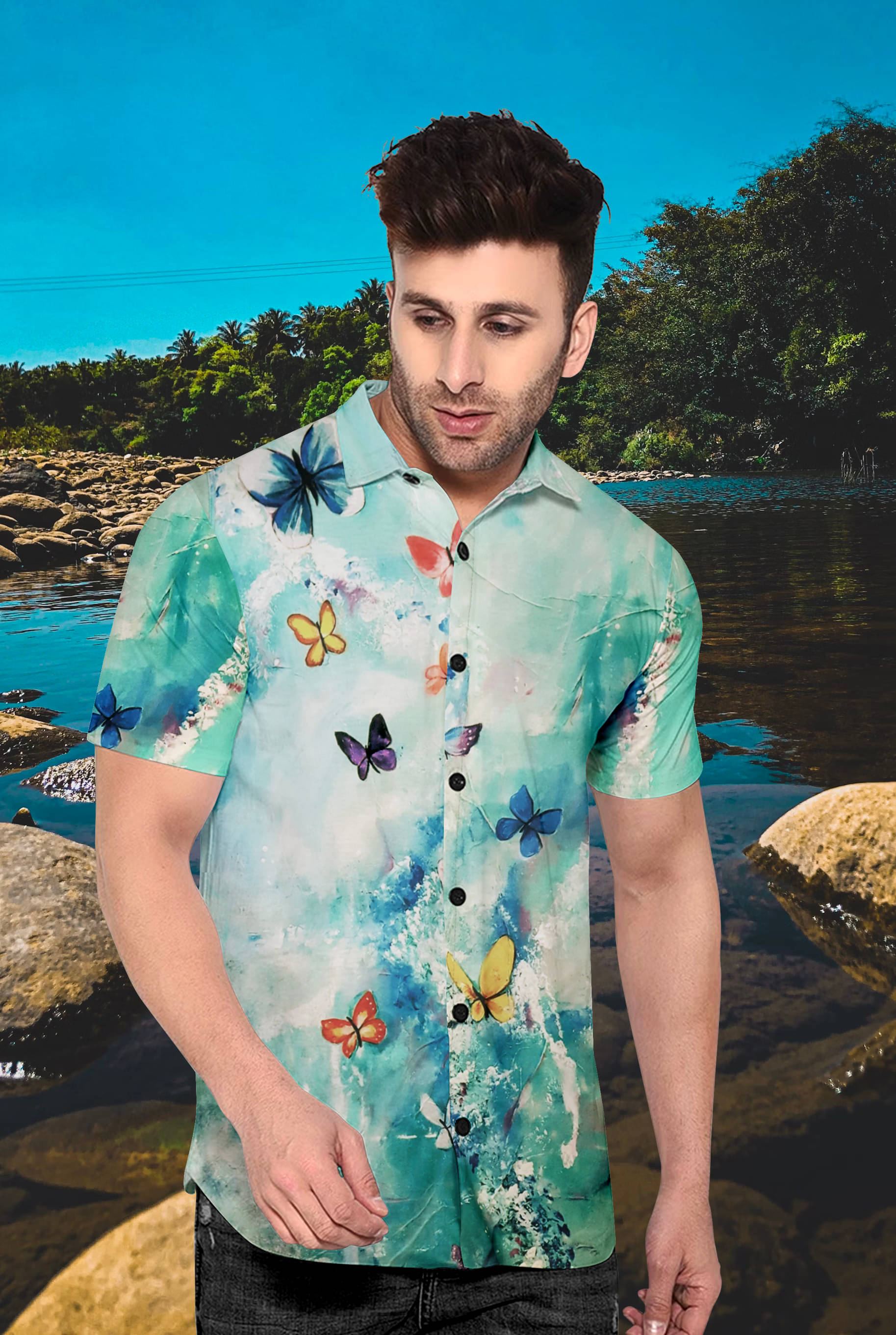     			Le Pery Polyester Regular Fit Printed Half Sleeves Men's Casual Shirt - Green ( Pack of 1 )