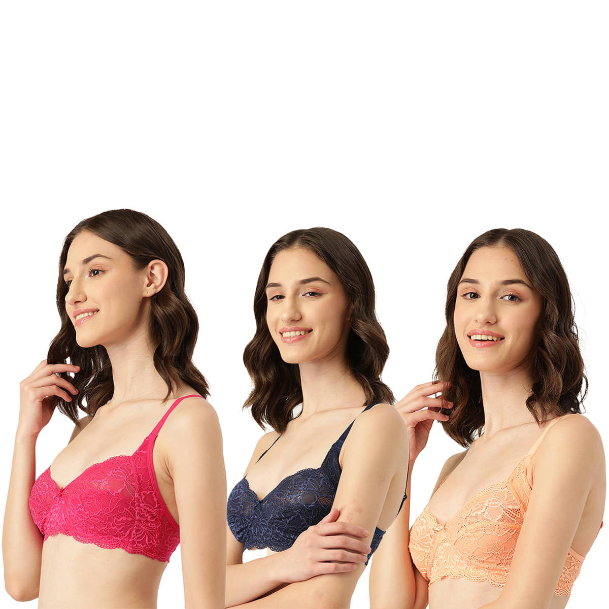     			Leading Lady Pack of 3 Nylon Non Padded Everyday Bra For Women ( Magenta )