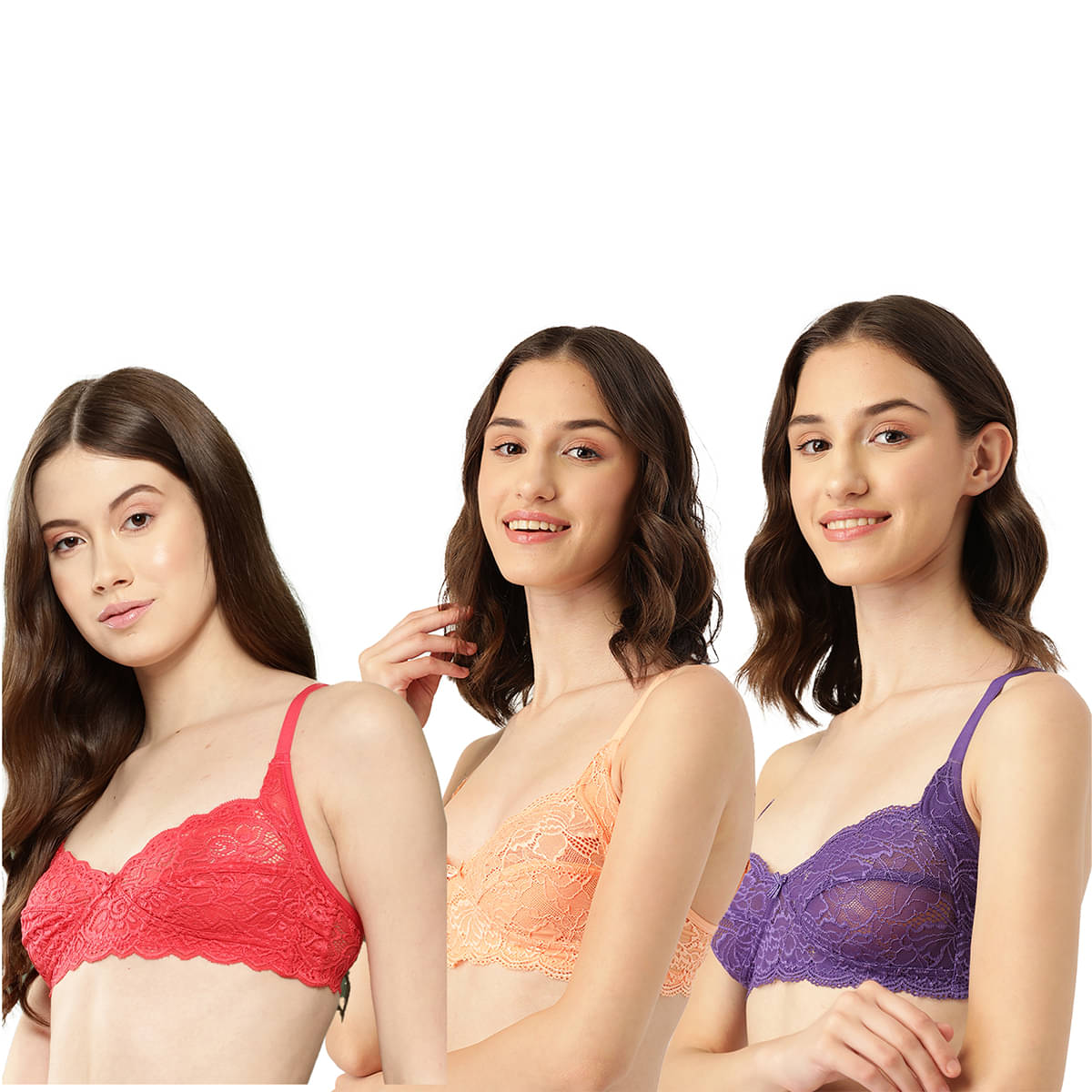     			Leading Lady Pack of 3 Nylon Non Padded Everyday Bra For Women ( Purple )