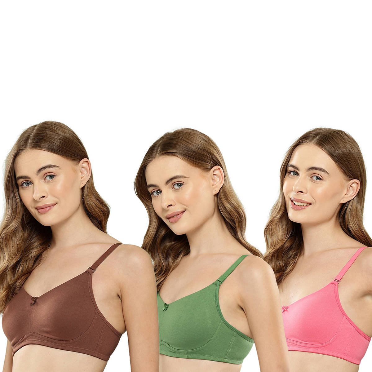     			Leading Lady Pack of 3 Cotton Non Padded Everyday Bra For Women ( Green )