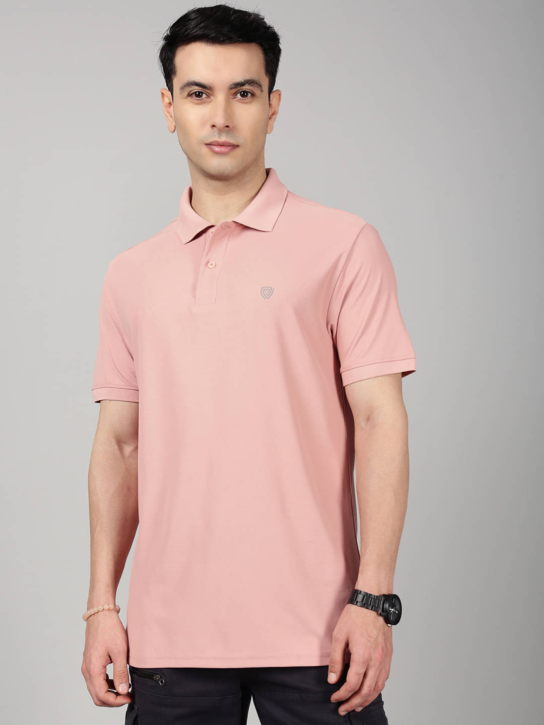     			Lux Cozi Men Cotton Blend Regular Fit Solid Polo T Shirt ( Light Pink )