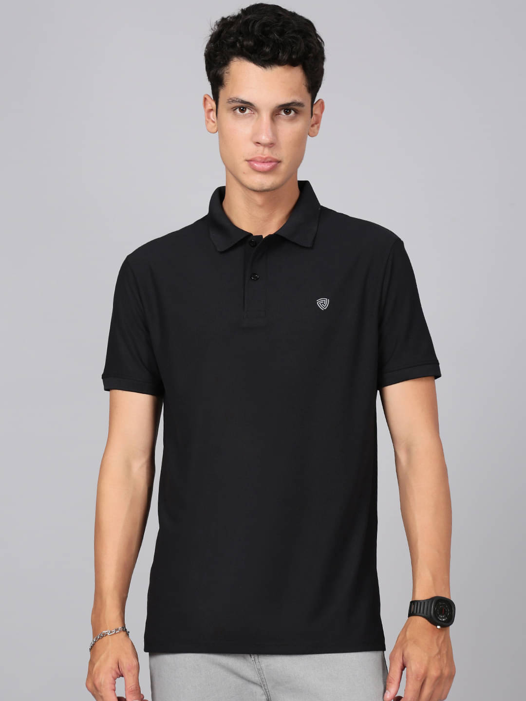     			Lux Cozi Men Cotton Blend Regular Fit Solid Polo T Shirt ( Black )