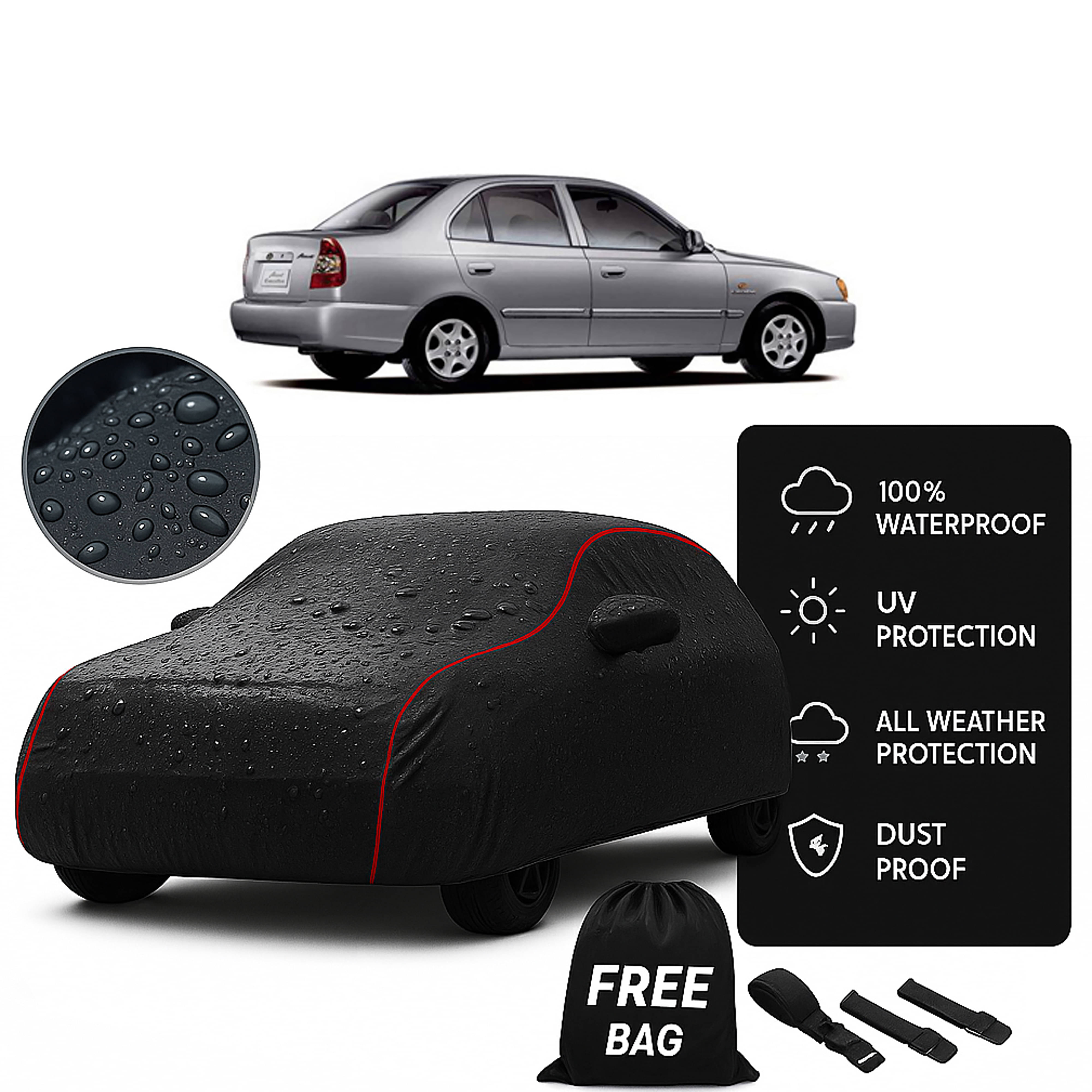     			MADAFIYA Car Body Cover for Hyundai All Car Models With Mirror Pocket ( Pack of 1 ) , Black