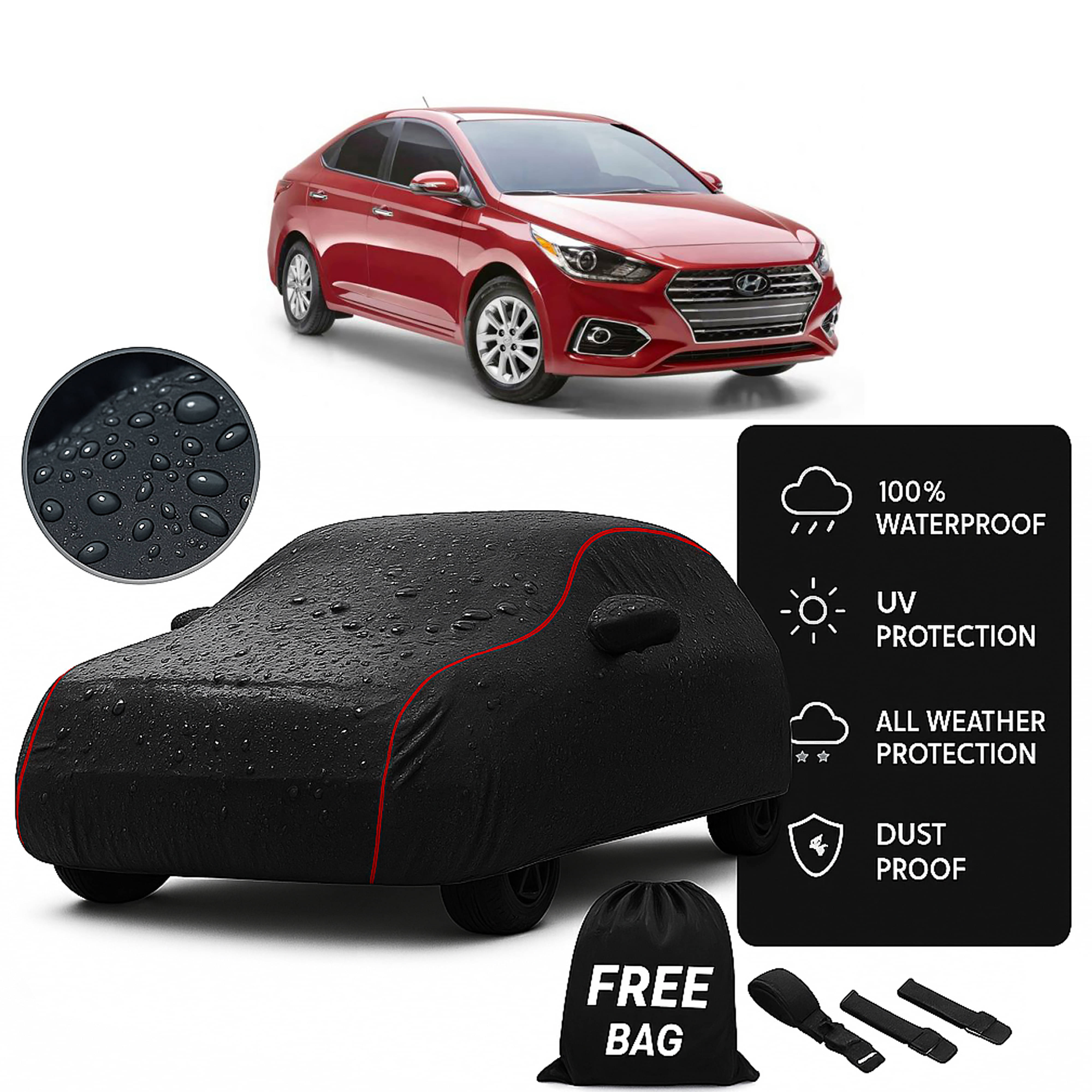     			MADAFIYA Car Body Cover for Hyundai All Car Models With Mirror Pocket ( Pack of 1 ) , Black