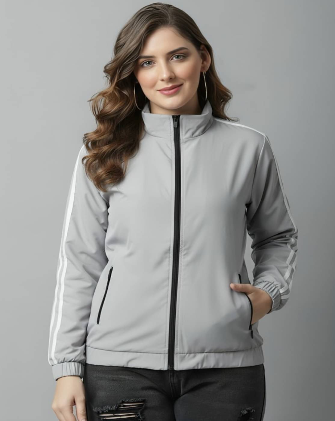     			MAYKR - Polyester Blend Grey Bomber Jackets Pack of 1