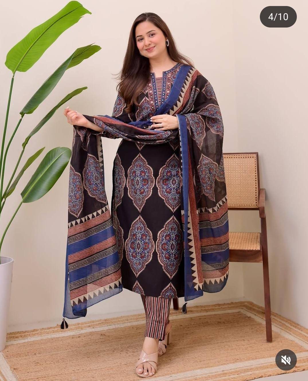     			Maa Enterprise Women Cotton Printed A-line Kurti with Dupatta ( Black )