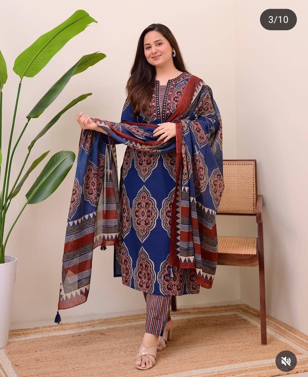     			Maa Enterprise Women Cotton Printed A-line Kurti with Dupatta ( Blue )
