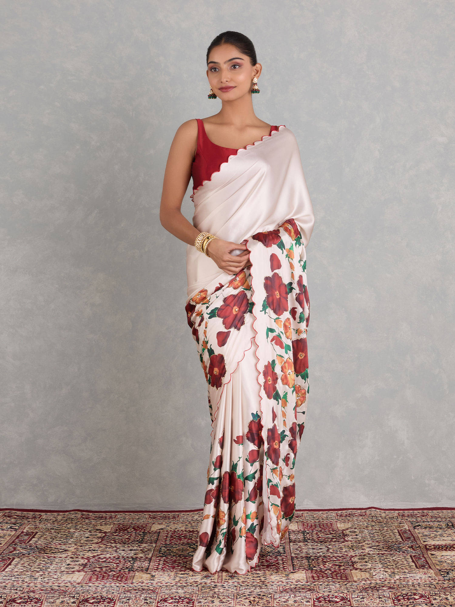 Mameraa Art Silk Embellished Regular Saree With Unstitched Blouse Piece ( Off White )     			Mameraa Art Silk Embellished Regular Saree With Unstitched Blouse Piece ( Off White )