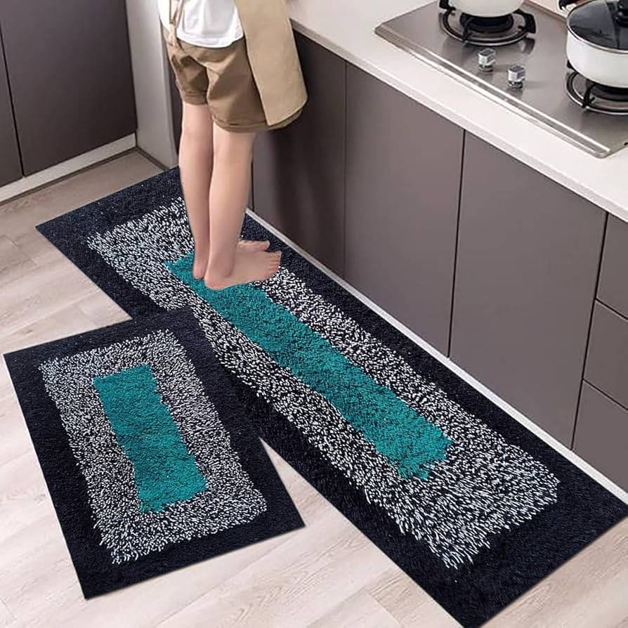     			Matveda Navy Cotton Rectangular Floor Mat ( Pack of 2 )