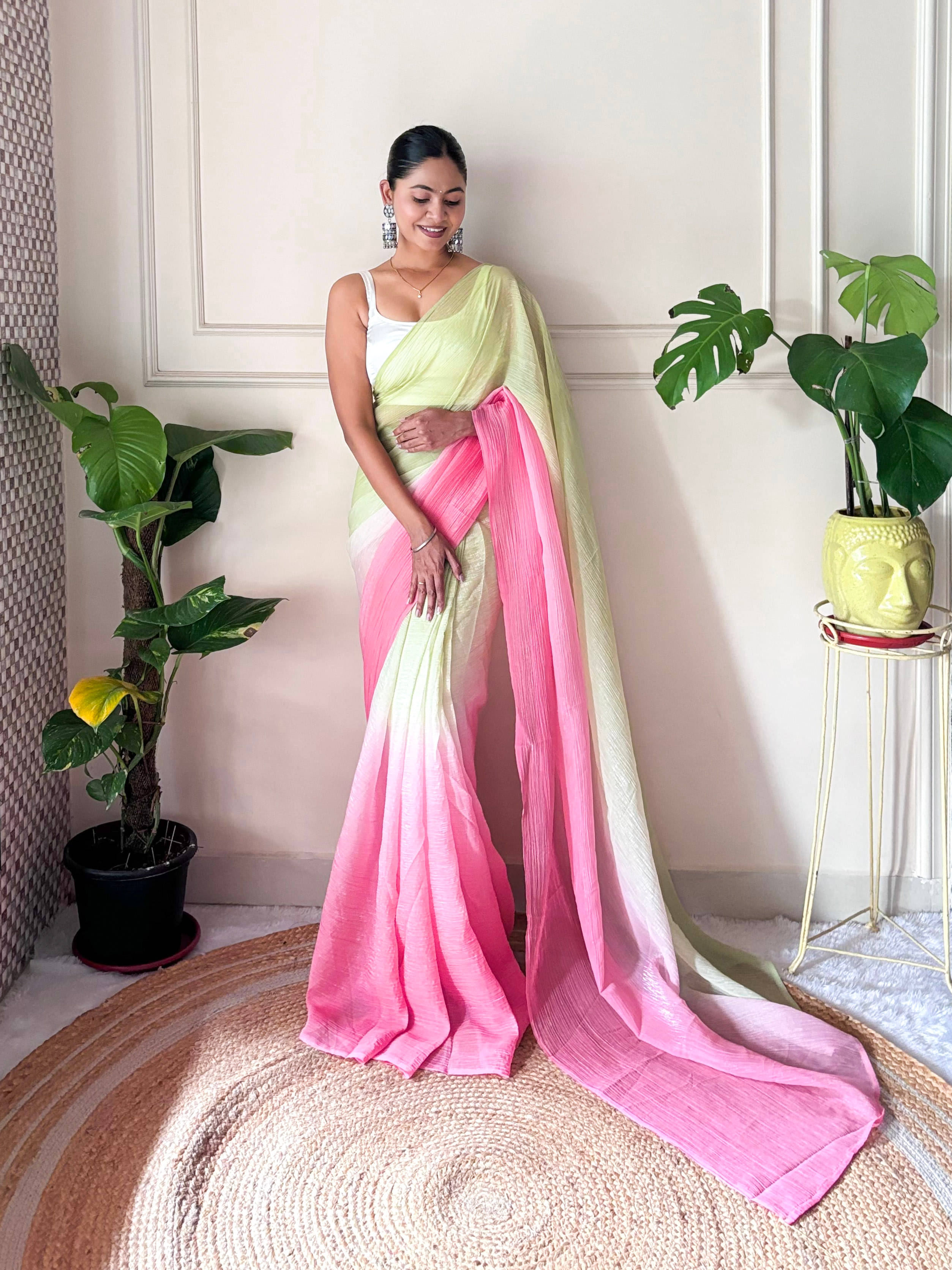     			PANZORA Chiffon Solid Regular Saree Without Blouse Piece ( Magenta )