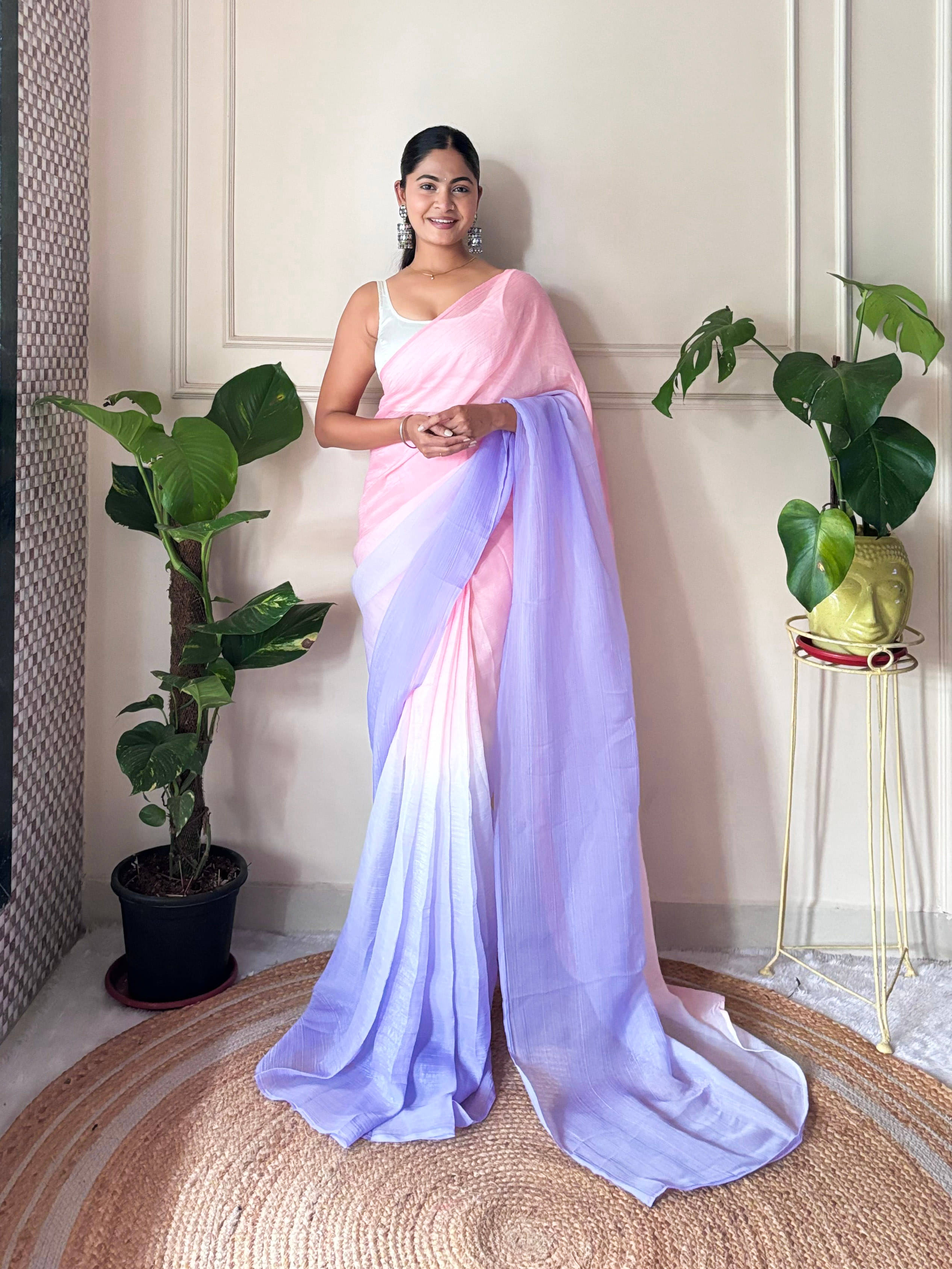     			PANZORA Chiffon Solid Regular Saree Without Blouse Piece ( Lavender )