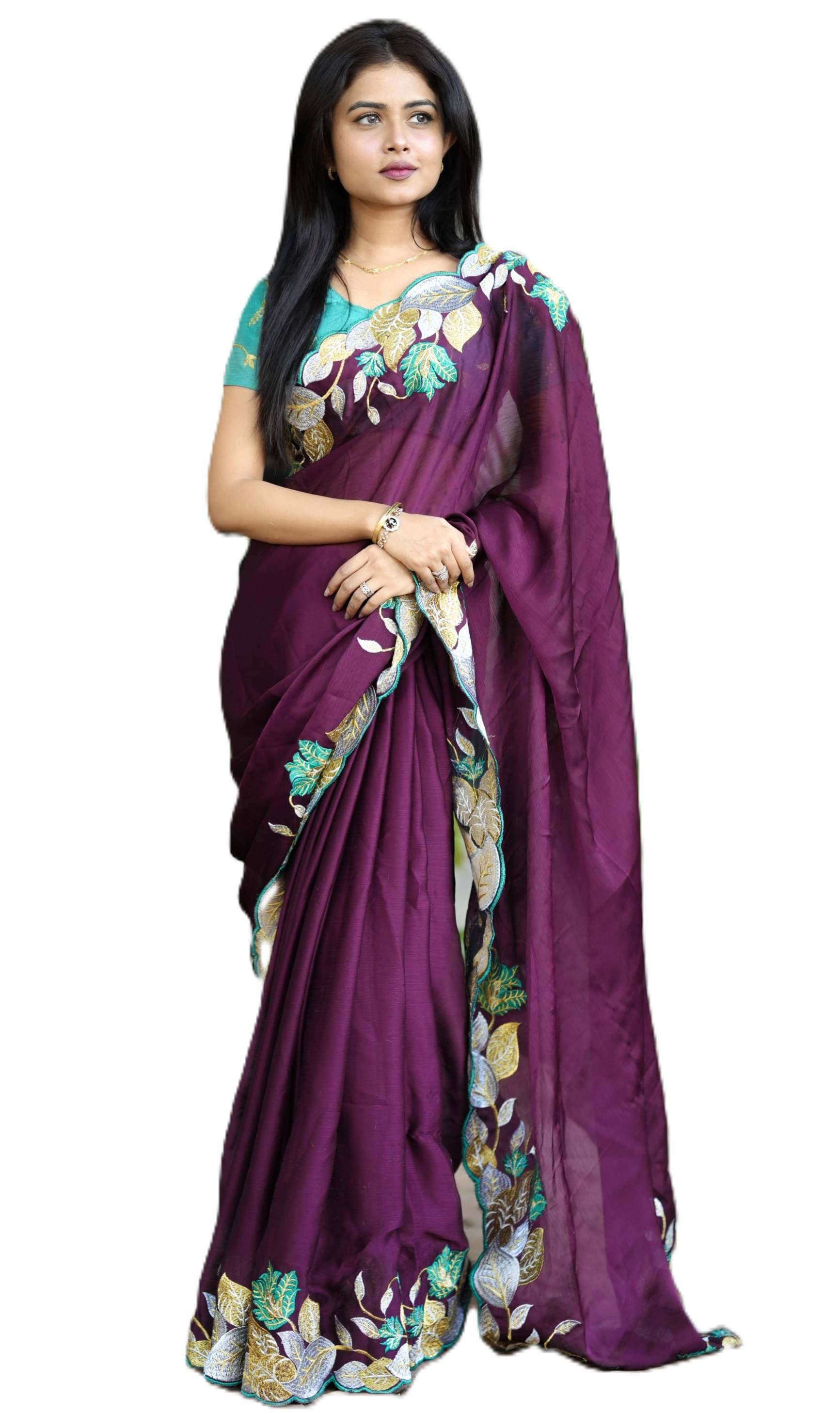     			PANZORA Chiffon Solid Regular Saree Without Blouse Piece ( Purple )